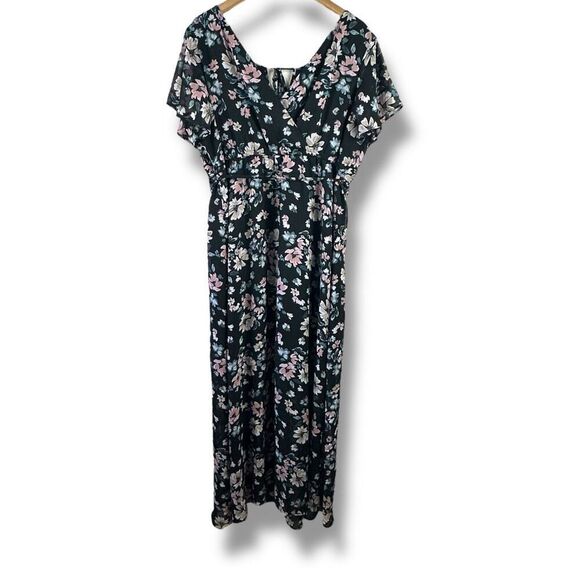 Motherhood Maternity Size XL Flutter Sleeve Floral Maxi Dress Black Wildflower - Picture 2 of 9